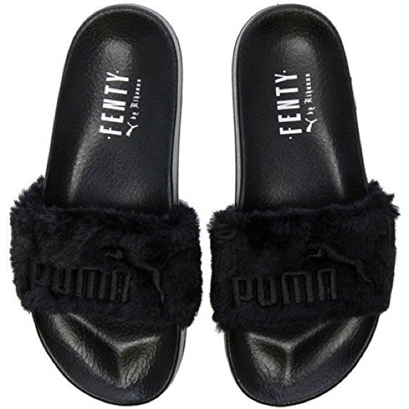 fenty slides black fur